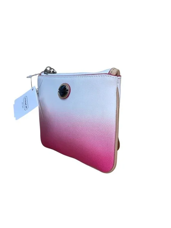 Coach Women’s Pink & White Ombré Leather With Key Lace Detail Wristlet Clutch - Picture 2 of 9